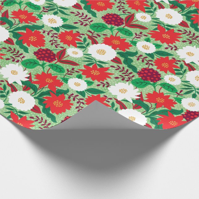 Papel De Regalo Navidades Poinsettia Monograma Floral Blanco Rojo (Esquina)