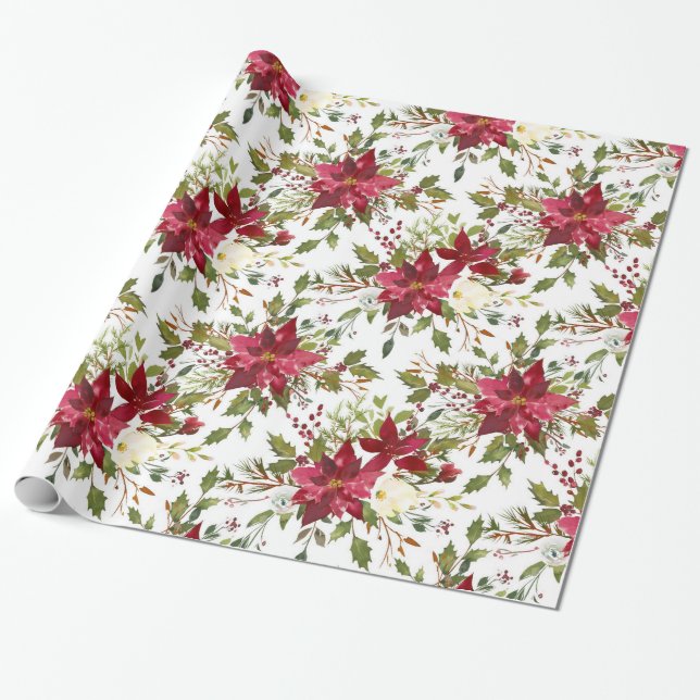 Papel De Regalo Navidades Poinsettia Red Elegant Holiday Floral (Desenrollado)