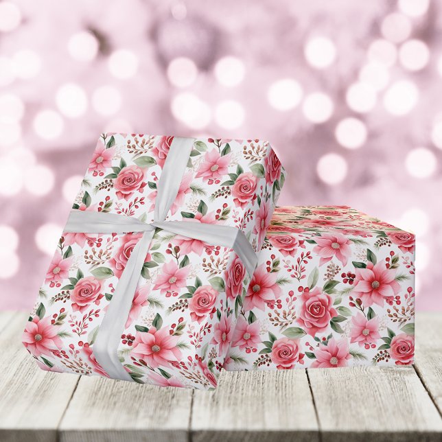 Papel De Regalo Navidades Poinsettia rosa + Patrón rosa rosa (Subido por el creador)
