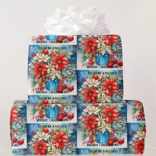 Papel De Regalo Navidades Poinsettias a mamá y papá Personalizado