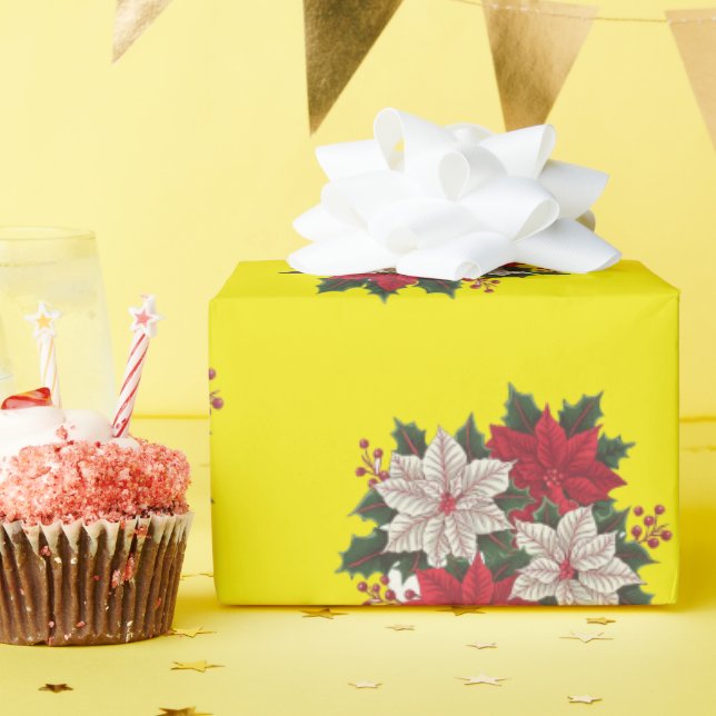 Papel De Regalo Navidades Poinsettias Ajuste de regalo de vacacion (Fiesta de cumpleaños )