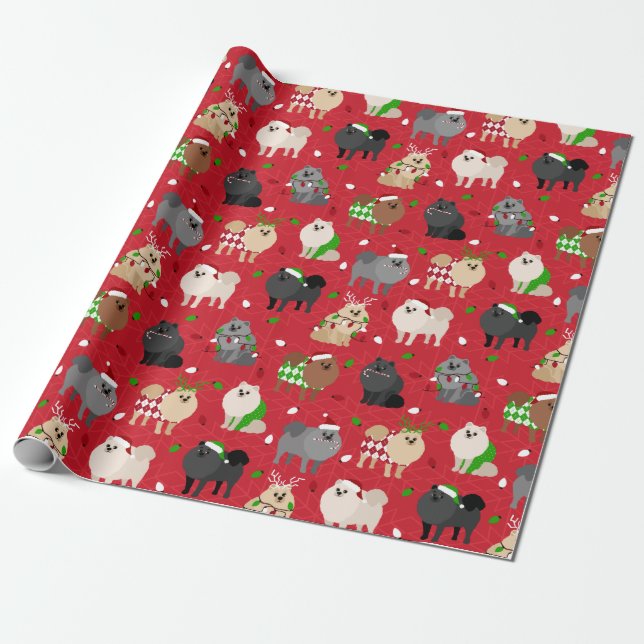 Papel De Regalo Navidades Pomeranian (Desenrollado)
