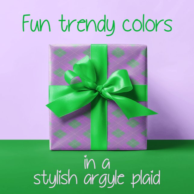 Papel De Regalo Navidades populares de Green Purple Plaid (Vibrant green and purple plaid.)
