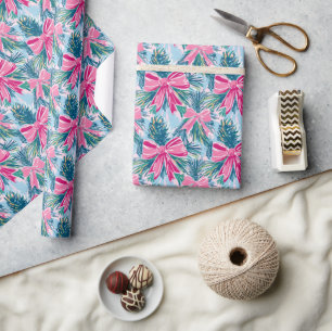 Papel De Regalo Navidades Preppy Pink Bows y Garland