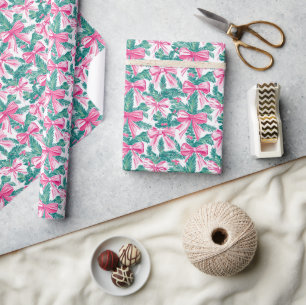 Papel De Regalo Navidades Preppy Pink Bows y Garland