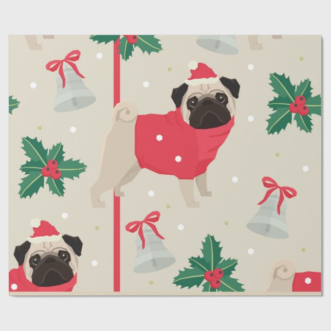 Papel De Regalo Navidades Pug (Superficie plana)