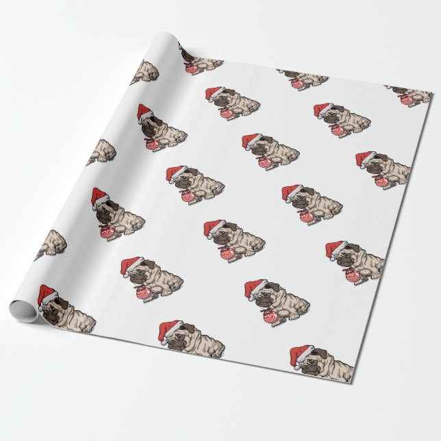 Papel De Regalo Navidades Pug lindo gorra personalizado (Desenrollado)