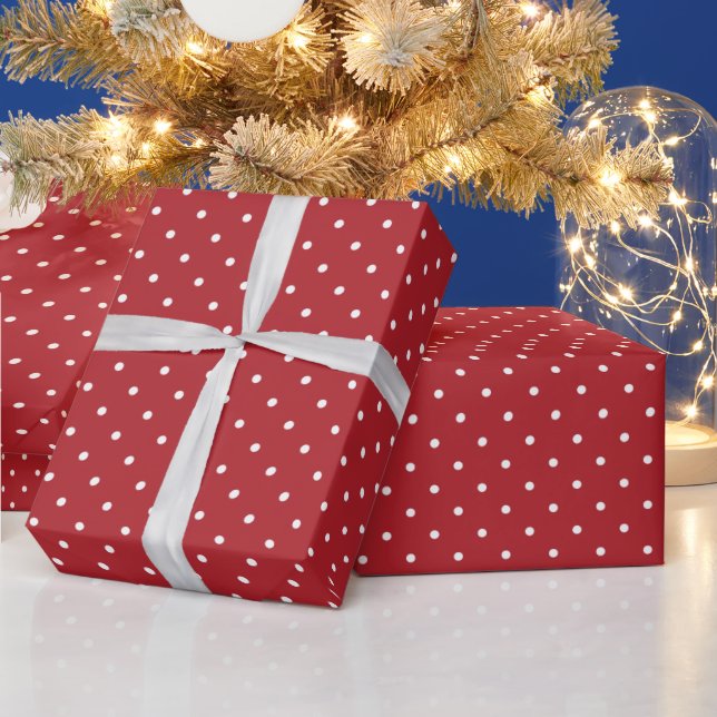 Papel De Regalo Navidades punteados de polka blanca y roja moderna (Vacaciones)