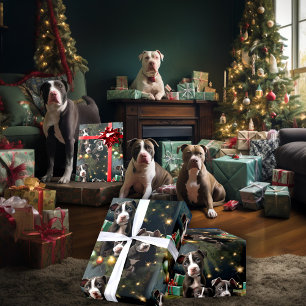 Papel De Regalo Navidades Pups de Pitbull en blanco y negro