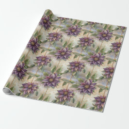 Papel De Regalo Navidades Purple Elegance Luxe Poinsettia y Holly