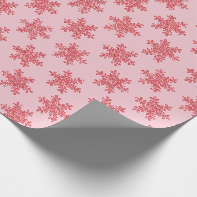 Papel De Regalo Navidades Purpurina Brillante de Snowflake Rosa (Esquina)