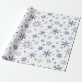 Papel De Regalo Navidades Purpurina de copos de nieve Blue Silver 