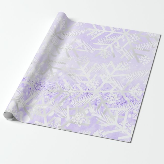 Papel De Regalo Navidades Purpurina Lavanda Vacaciones Copos de Ni (Desenrollado)