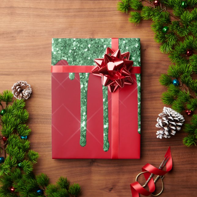 Papel De Regalo Navidades purpurinas rojos y verdes (Regalo de vacaciones)