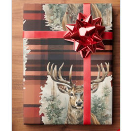 Papel De Regalo Navidades quemaron naranja Tartan Reindeer