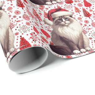 Papel De Regalo Navidades Ragdoll cat, Xmas Santa Ragdoll gatito