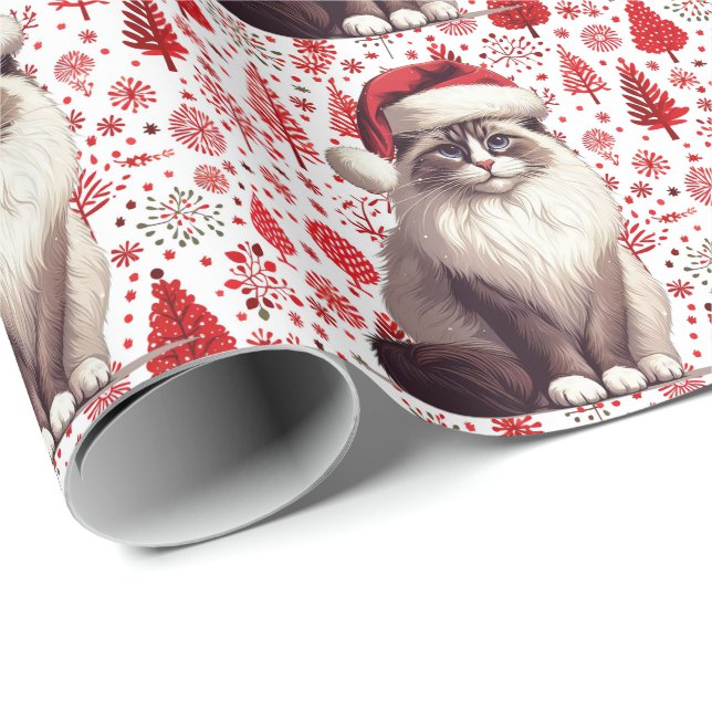 Papel De Regalo Navidades Ragdoll cat, Xmas Santa Ragdoll gatito (Esquina del rollo)