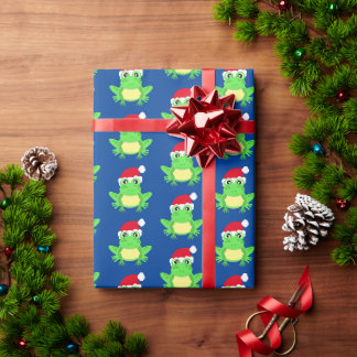 Papel De Regalo Navidades Rana Patrón Santa Hat Novedad Azul