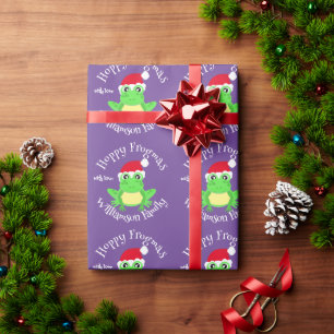 Papel De Regalo Navidades Rana púrpura Santa Hat Nombre de la Nove