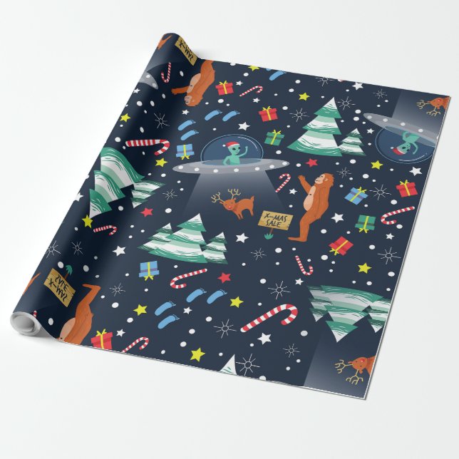 Papel De Regalo navidades rapto foráneo bigfoot yeti sasquatch (Desenrollado)