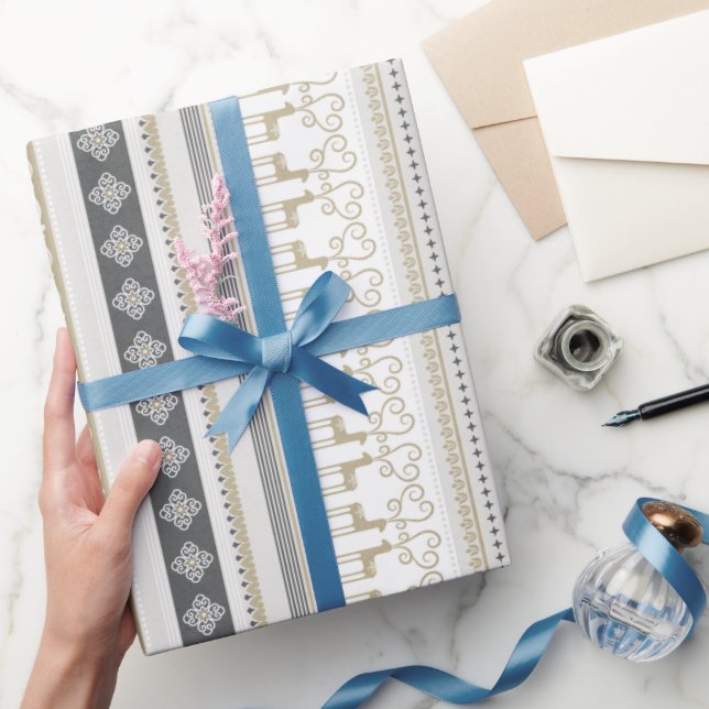 Papel De Regalo Navidades rayas de reno negras grises (Regalar)
