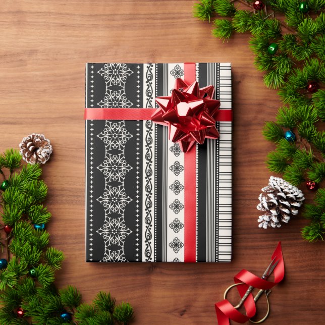 Papel De Regalo Navidades rayas negras estampado de reno de copas  (Regalo de vacaciones)