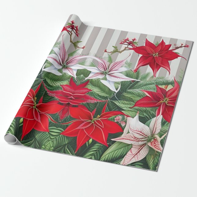 Papel De Regalo Navidades Red Amaryllis y Poinsettias (Desenrollado)