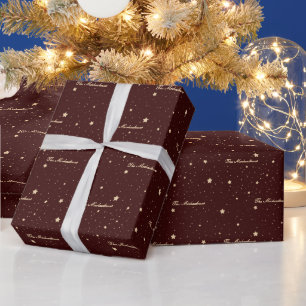 Papel De Regalo Navidades Red and Gold Starry Night