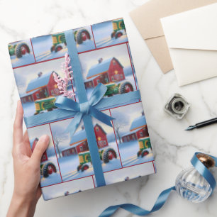 Papel De Regalo Navidades Red Barn con Green Tractor