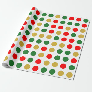 Papel De Regalo Navidades Red Green Gold Polka Dot