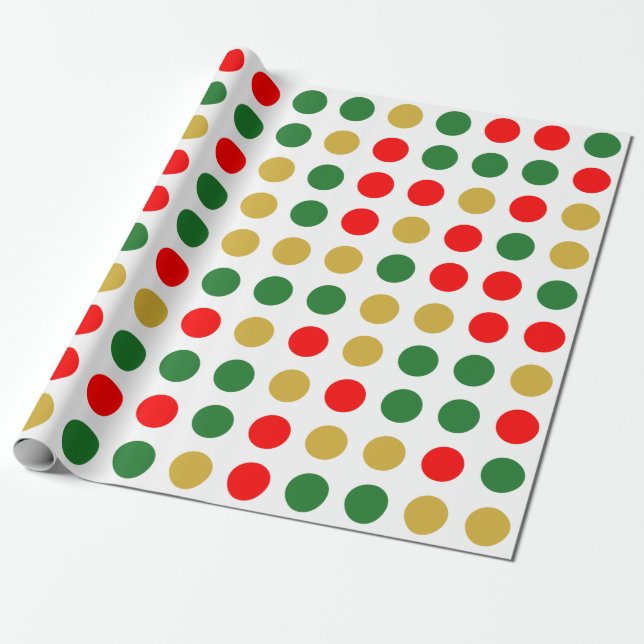 Papel De Regalo Navidades Red Green Gold Polka Dot (Desenrollado)