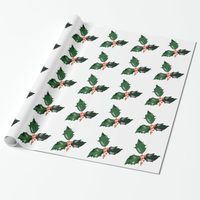 Papel De Regalo Navidades Red Green Holly Berries Navidad (Desenrollado)