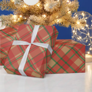 Papel De Regalo Navidades Red Green y Gold Plaid