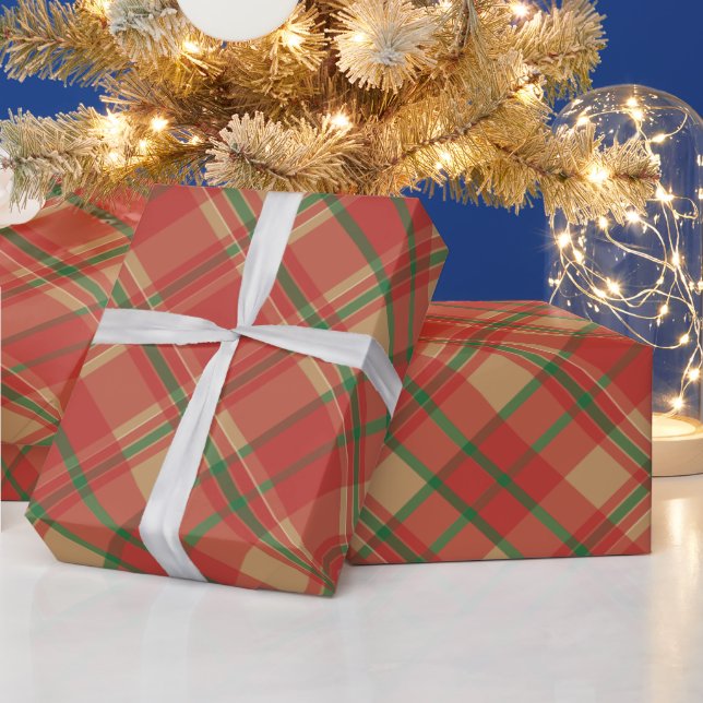 Papel De Regalo Navidades Red Green y Gold Plaid (Vacaciones)