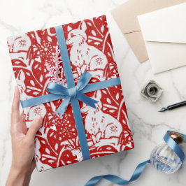 Papel De Regalo Navidades Red White Fox Snowflake Woodland Winter