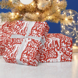 Papel De Regalo Navidades Red White Reindeer Fawn Woodland Winter