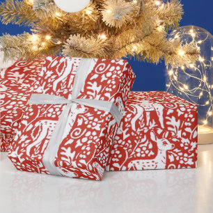 Papel De Regalo Navidades Red White Reindeer Fawn Woodland Winter