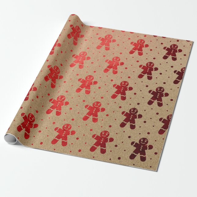 Papel De Regalo Navidades Red Wine Gingerbread Man Kraft (Desenrollado)