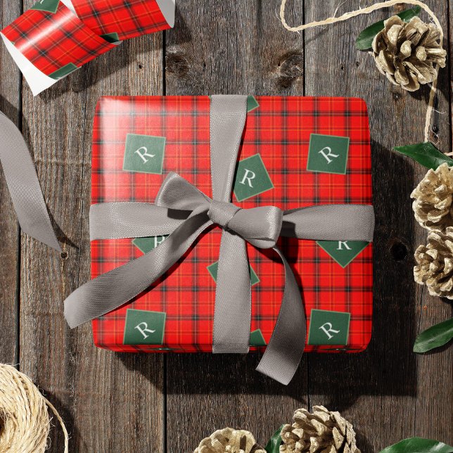Papel De Regalo Navidades Red y Green Plaid Tartán Monogrammed (Subido por el creador)