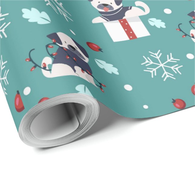 Papel De Regalo Navidades Regalos de perros y copos de nieve (Esquina del rollo)