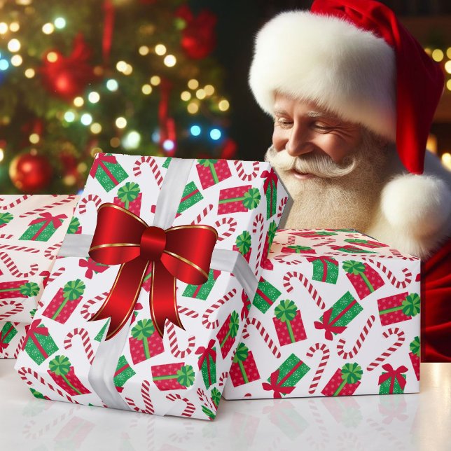 Papel De Regalo Navidades Regalos verdes rojos con canas canas (Subido por el creador)
