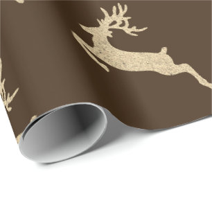 Papel De Regalo Navidades Reinadeer New Year Bronze Sepia Kraft