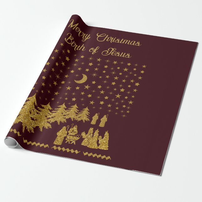 Papel De Regalo Navidades religiosos, nacimiento de Jesús (Desenrollado)