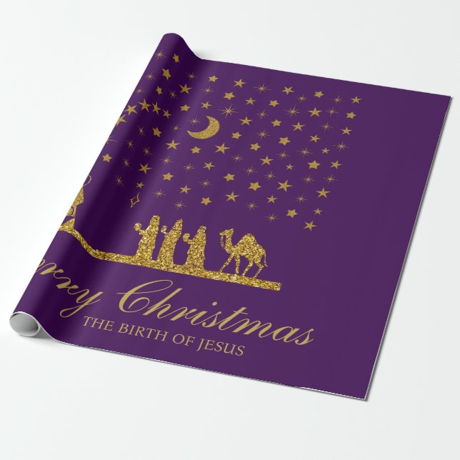 Papel De Regalo Navidades religiosos, nacimiento de Jesús, tres re (Desenrollado)