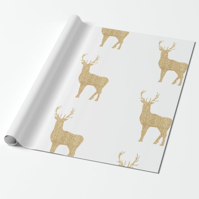 Papel De Regalo Navidades Renos blancos y dorados (Desenrollado)