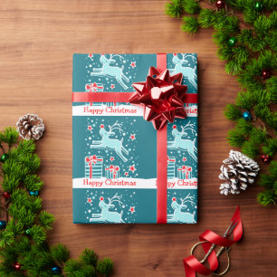 Papel De Regalo Navidades renos en la nieve aqua vacaciones envolv
