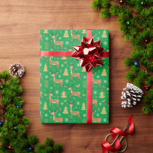 Papel De Regalo Navidades Renos Jugando Bajo Los Árboles De Navida