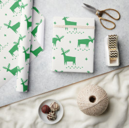 Papel De Regalo Navidades renos. Patrón animal de bosque verde