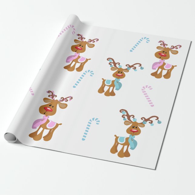 Papel De Regalo Navidades renos rosados azul de género revelan Fie (Desenrollado)