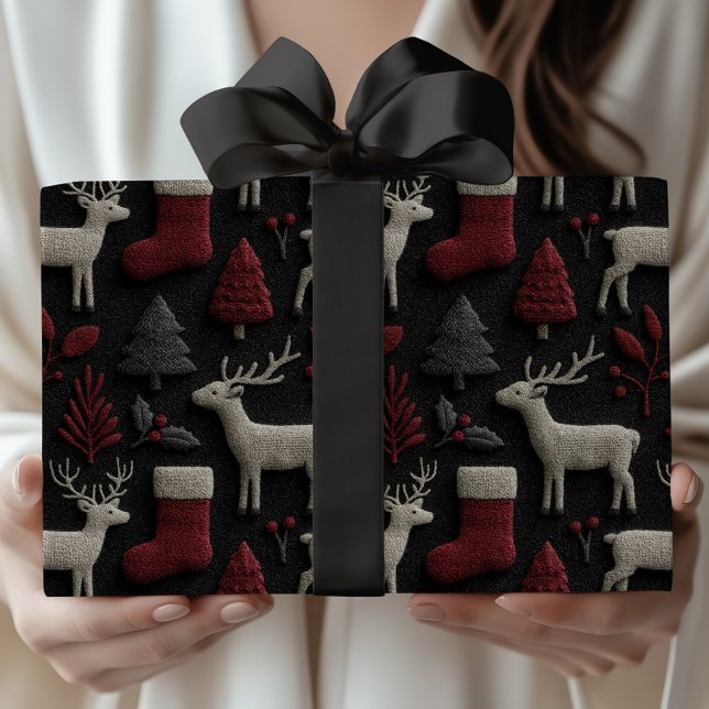 Papel De Regalo Navidades renos y medias en rojo y gris (Subido por el creador)